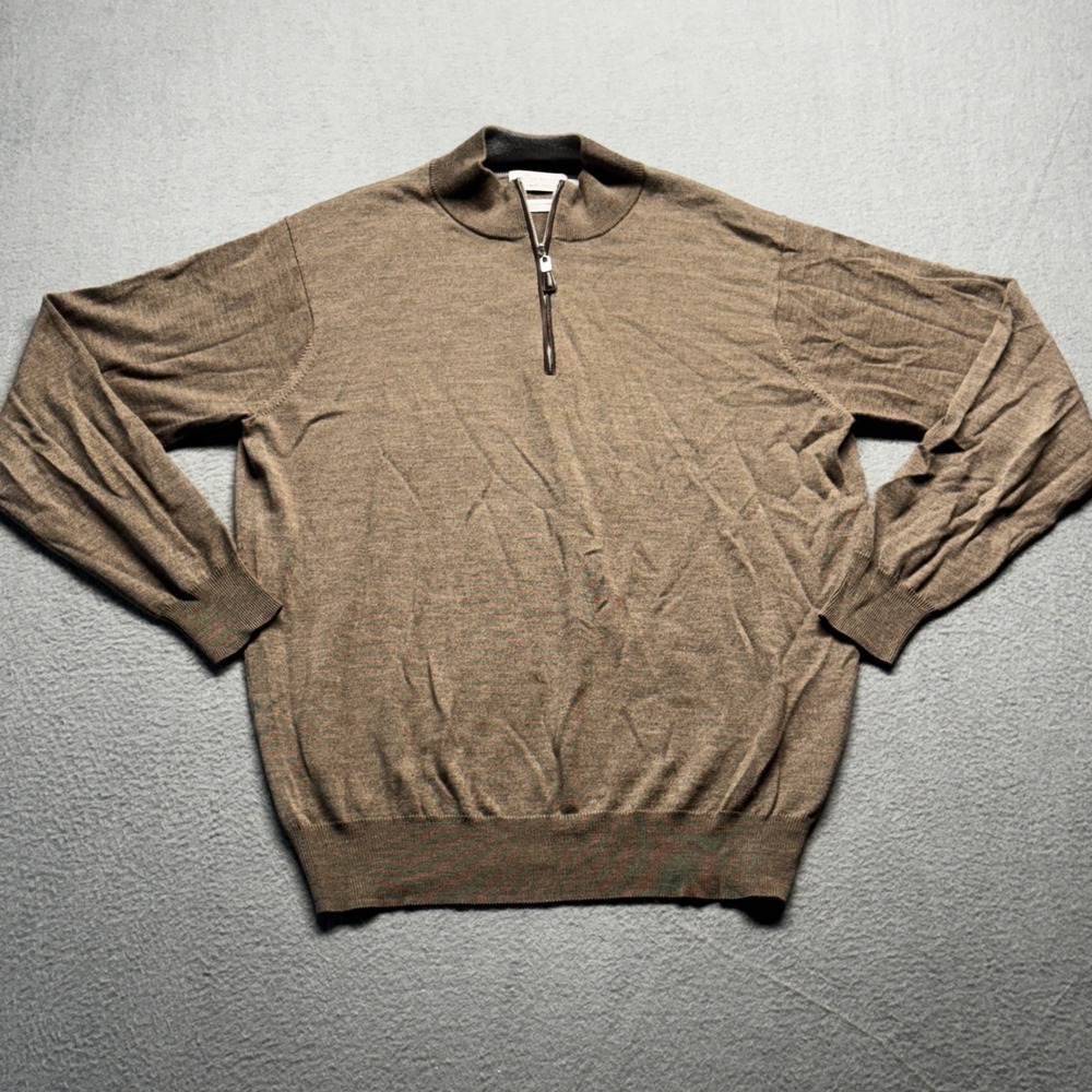 Peter Millar Crown Soft Sweater Mens L Brown Merino Wool Silk 1/4 Zip Pullover